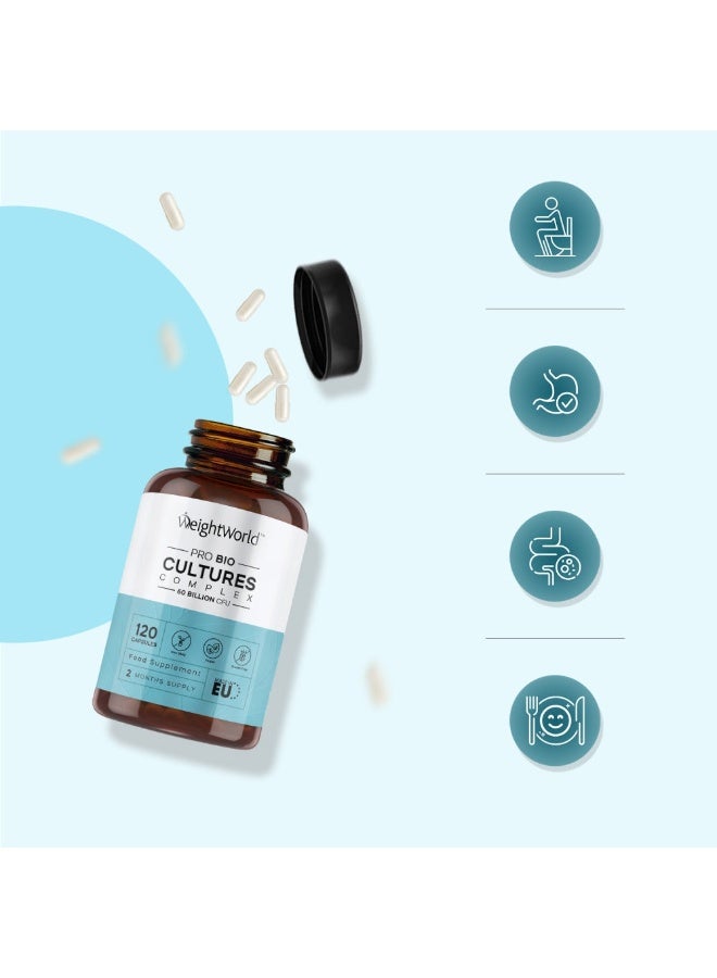 WeightWorld Cultures Complex Probiotic 60 Billion CFU – 20 Strains with Organic Inulin for Digestive & Gut Health, 120 Vegan Capsules (60 Servings) - Image 3